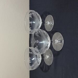Fostoria Virginia  Etched Lattice/Roses Set Of Three Champagne Glasses